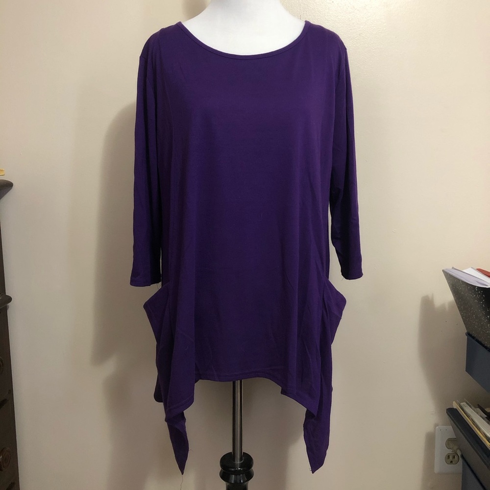 Urban Coco Purple 3/4 Sleeve Handkerchief Hem Top w/ Pockets (XL)